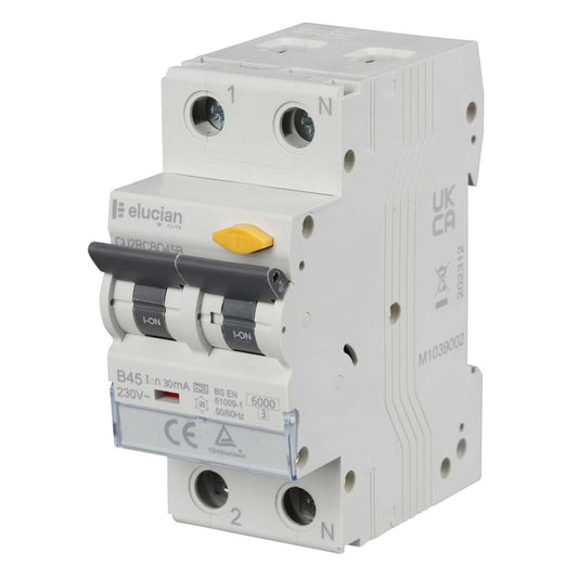 Scolmore Click Elucian 45A Double Pole 2 Module B Curve True 6kA 30mA Type A Rcbo