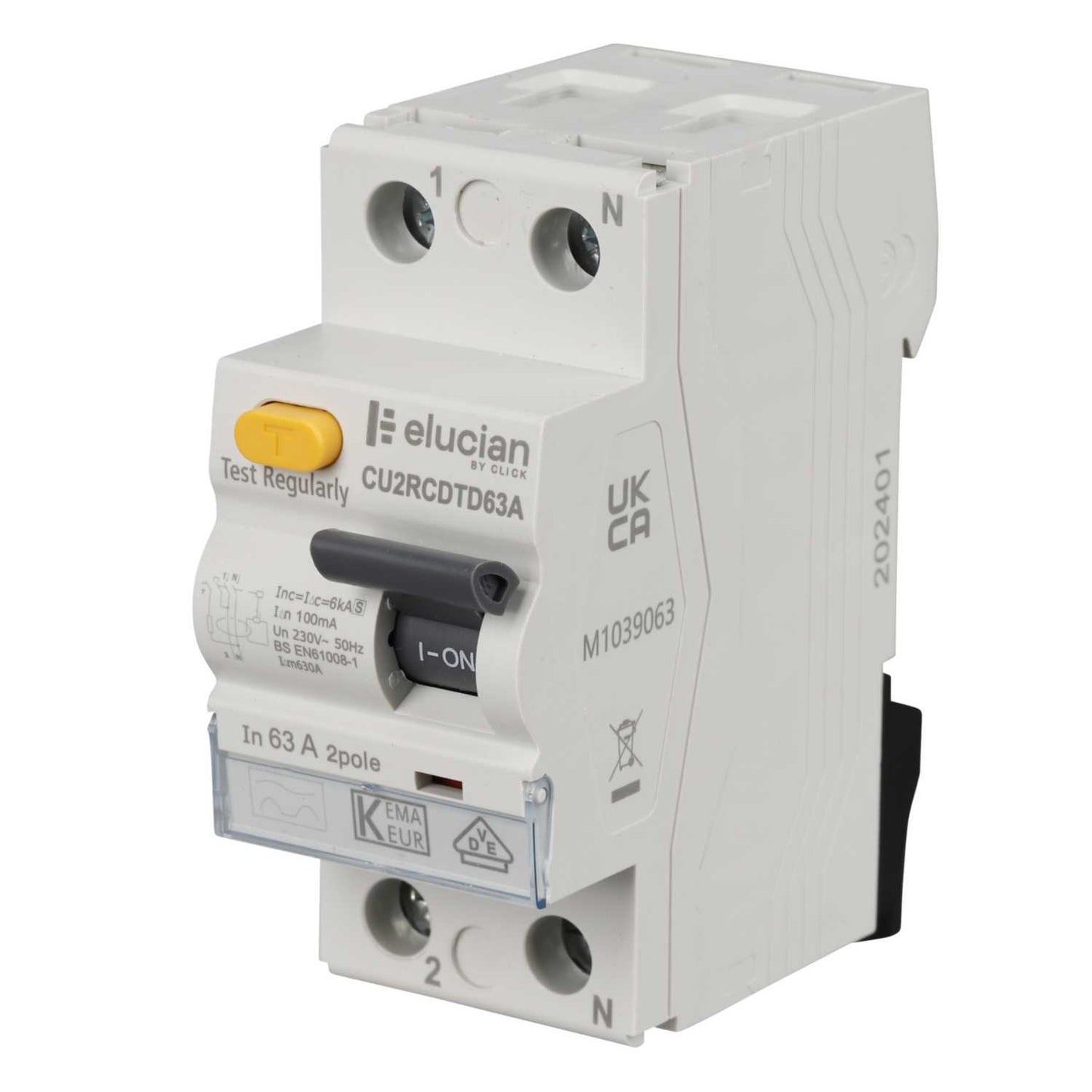Scolmore Click Elucian 63A 2 Pole 100mA Type S Time Delay RCD