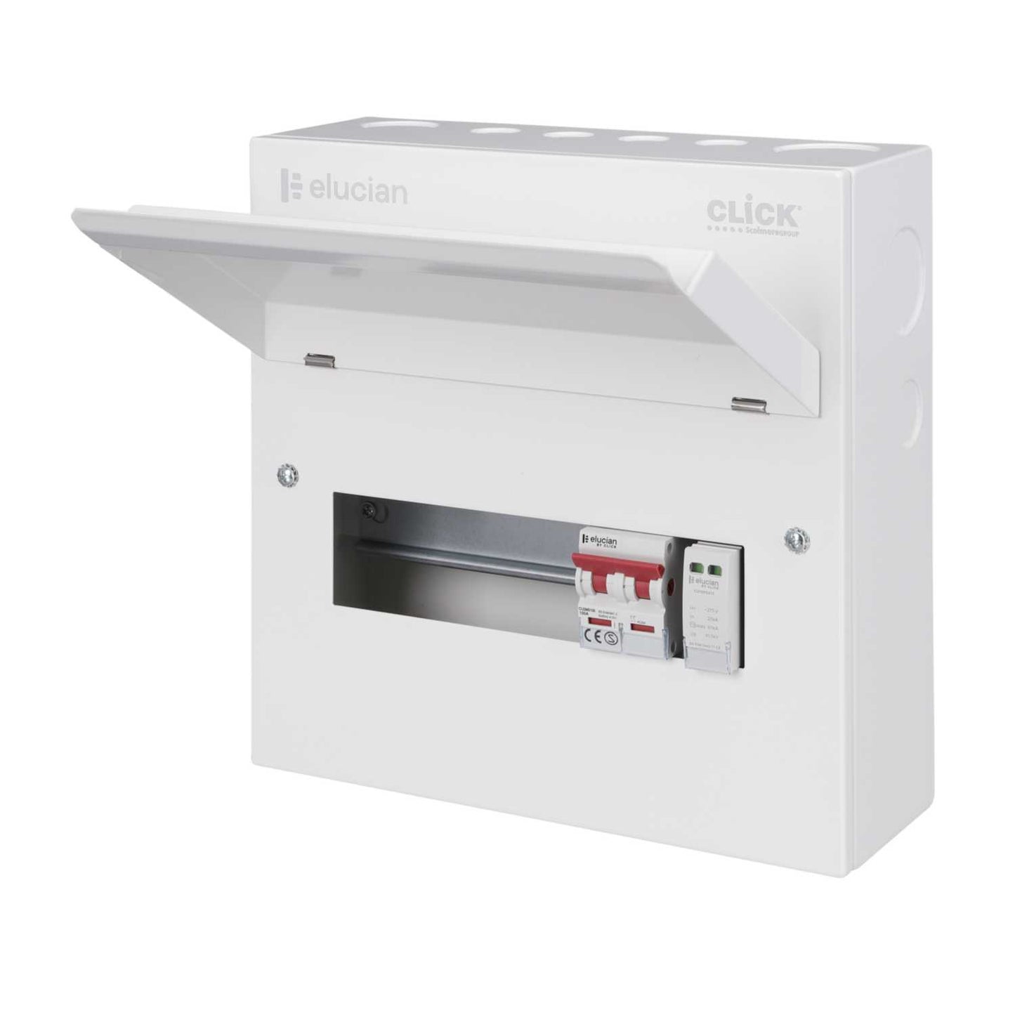 Scolmore Click Elucian 10 Way 100A Isolator Incomer Metal Clad Consumer Unit with Type 2 SPD