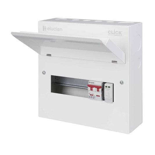 Scolmore Click Elucian 10 Way 100A Isolator Incomer Metal Clad Consumer Unit with Type 2 SPD