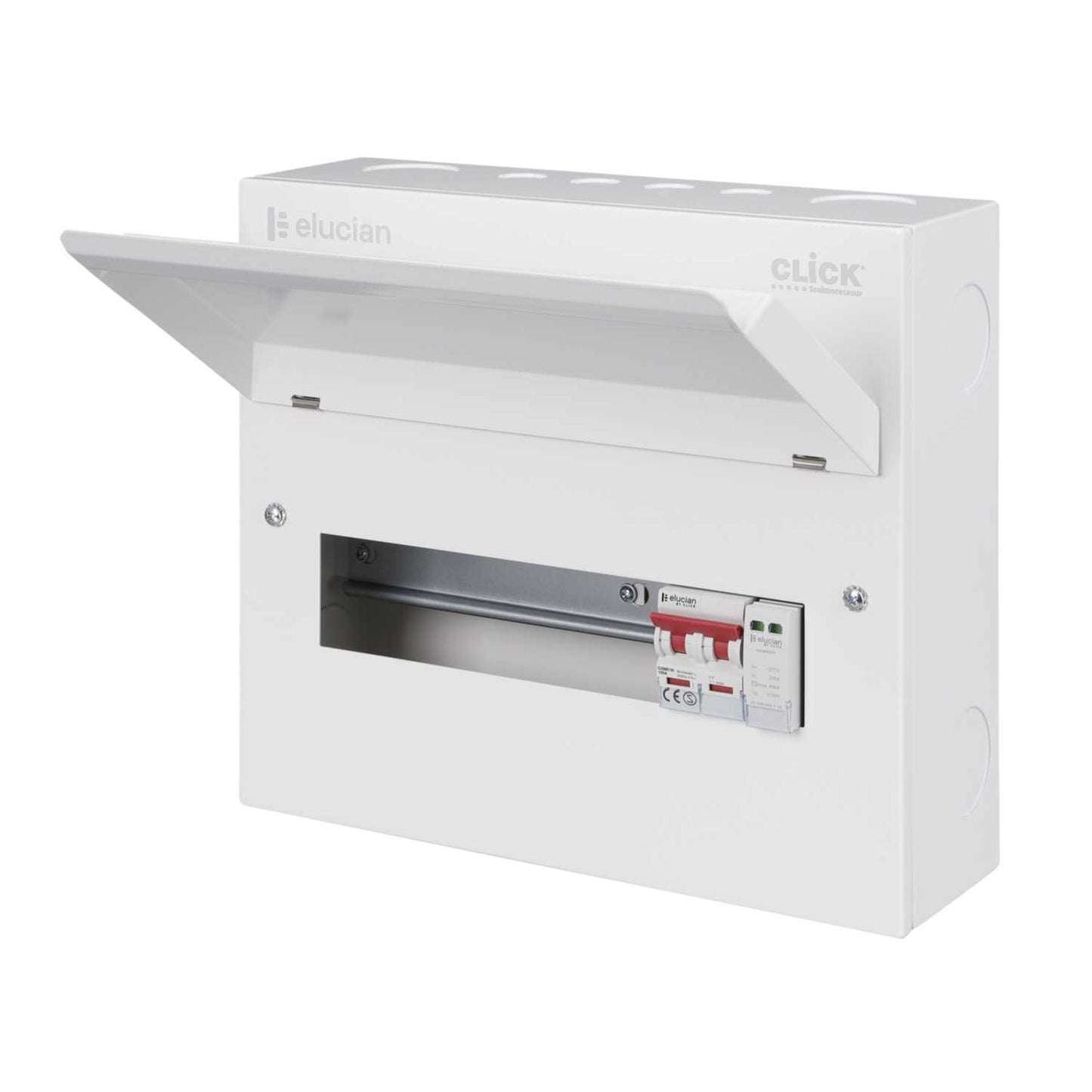 Scolmore Click Elucian 12 Way 100A Isolator Incomer Metal Clad Consumer Unit with Type 2 SPD