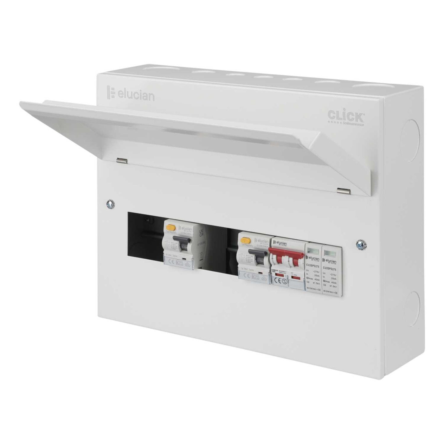 Scolmore Click Elucian 14 Way 3 + 3 Dual 80A Type A RCD Metal Clad Consumer Unit with Type 2 SPD