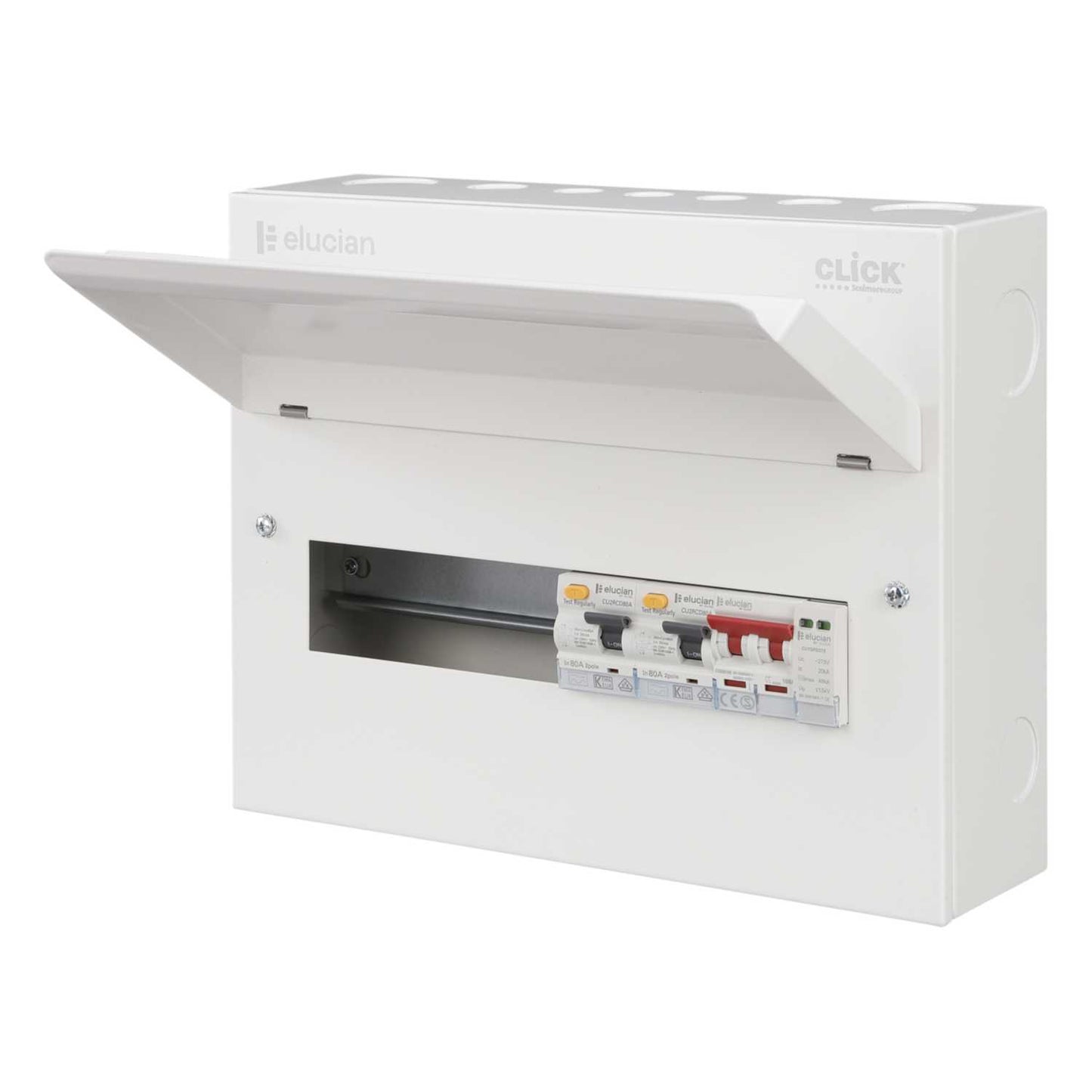Scolmore Click Elucian 14 Way 3 + 4 Dual 80A Type A RCD Metal Clad Consumer Unit with Type 2 SPD