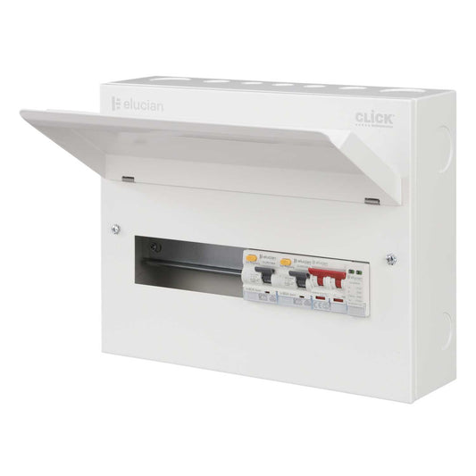 Scolmore Click Elucian 14 Way 3 + 4 Dual 80A Type A RCD Metal Clad Consumer Unit with Type 2 SPD