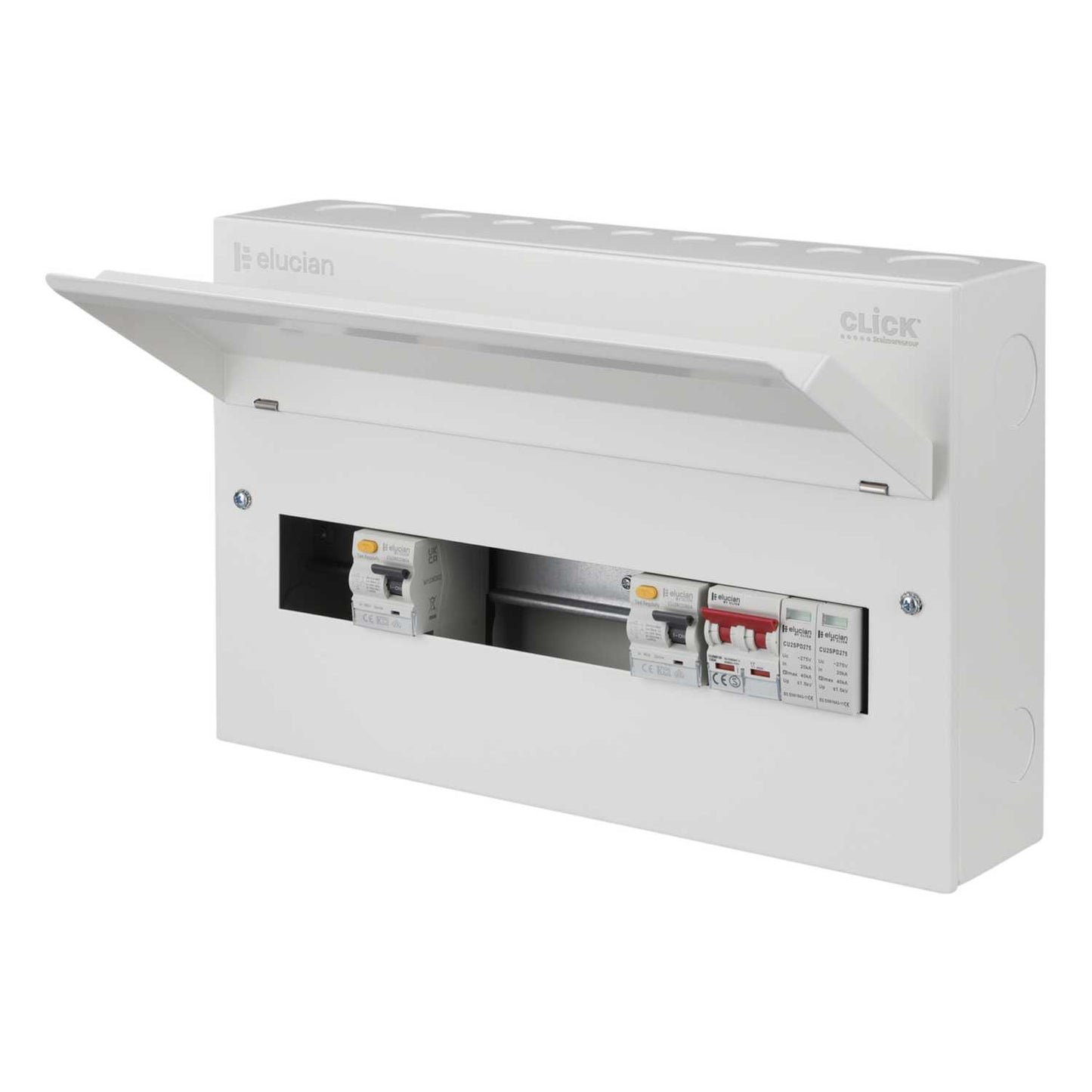 Scolmore Click Elucian 18 Way 5 + 5 Dual 80A Type A RCD Metal Clad Consumer Unit with Type 2 SPD