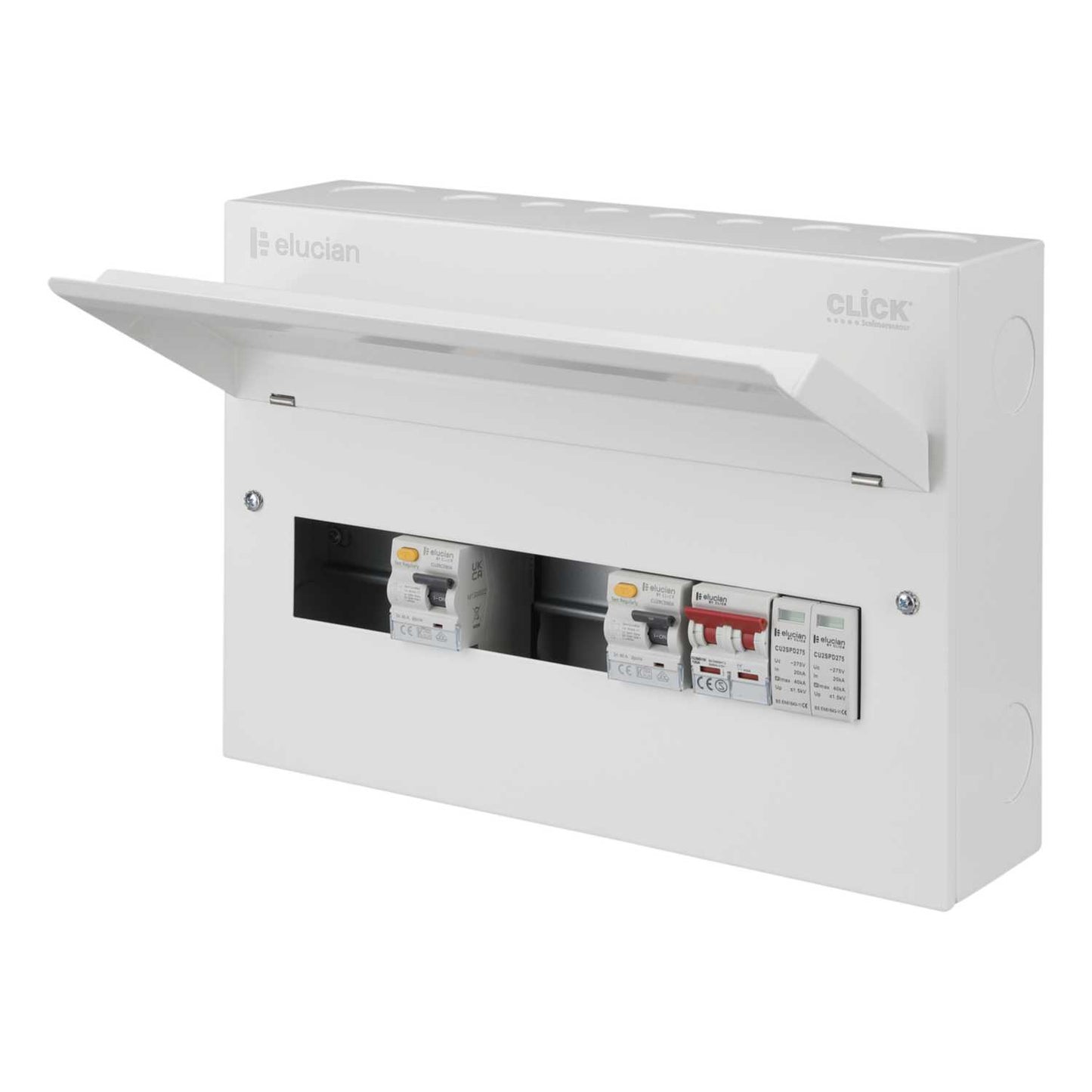 Scolmore Click Elucian 16 Way Dual 80A Type A RCD High Integrity Metal Clad Consumer Unit with SPD
