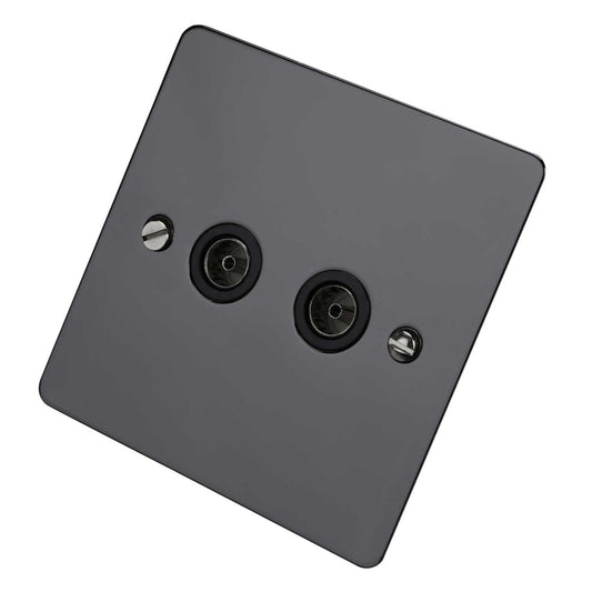 Scolmore Click Define 1 Gang Non Isolated Twin Coaxial Socket Black Insert Black Nickel
