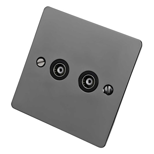 Scolmore Click Define 1 Gang Isolated Twin Coaxial Socket Black Insert Black Nickel