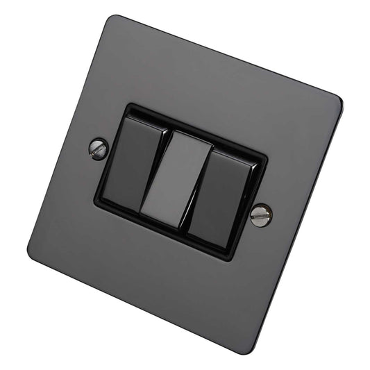 Scolmore Click Define 10A 3 Gang 2 Way Light Switch Black Insert Black Nickel