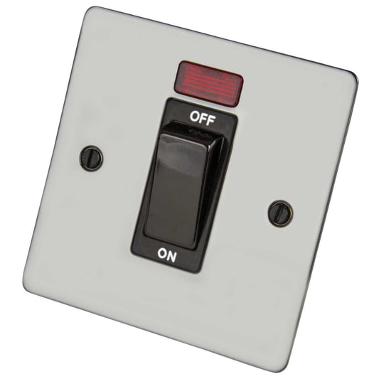 Scolmore Click Define 45A DP 1 Gang Switch with Neon Black Insert Black Nickel