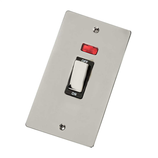Scolmore Click Define 45A DP 2 Gang Vertical Switch with Neon Black Insert Black Nickel
