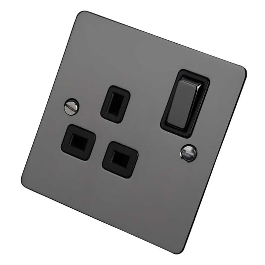Scolmore Click Define 13A DP 1 Gang Switched Socket Black Insert Black Nickel