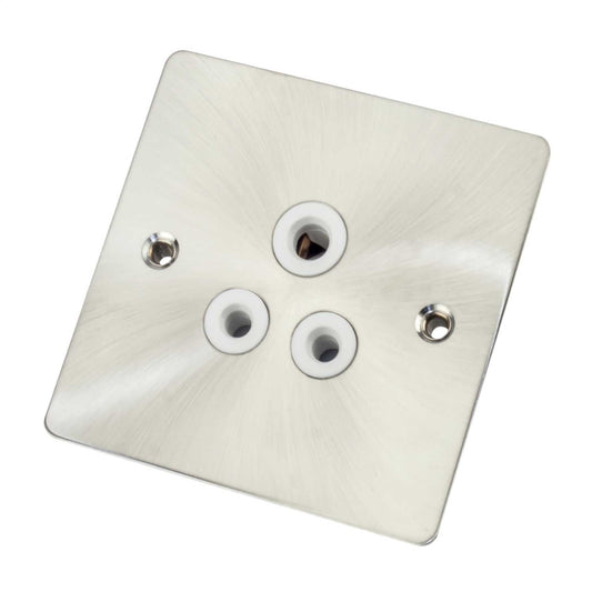 Scolmore Click Define 5A 1 Gang Unswitched Round Pin Socket White Insert Brushed Steel