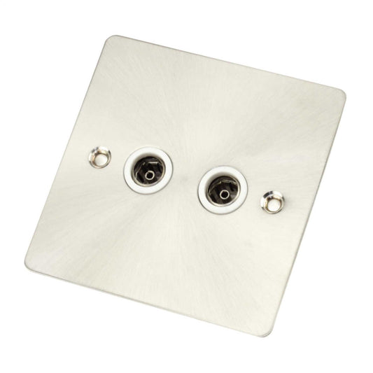 Scolmore Click Define 1 Gang Twin Non Isolated Coaxial Socket White Insert Brushed Steel