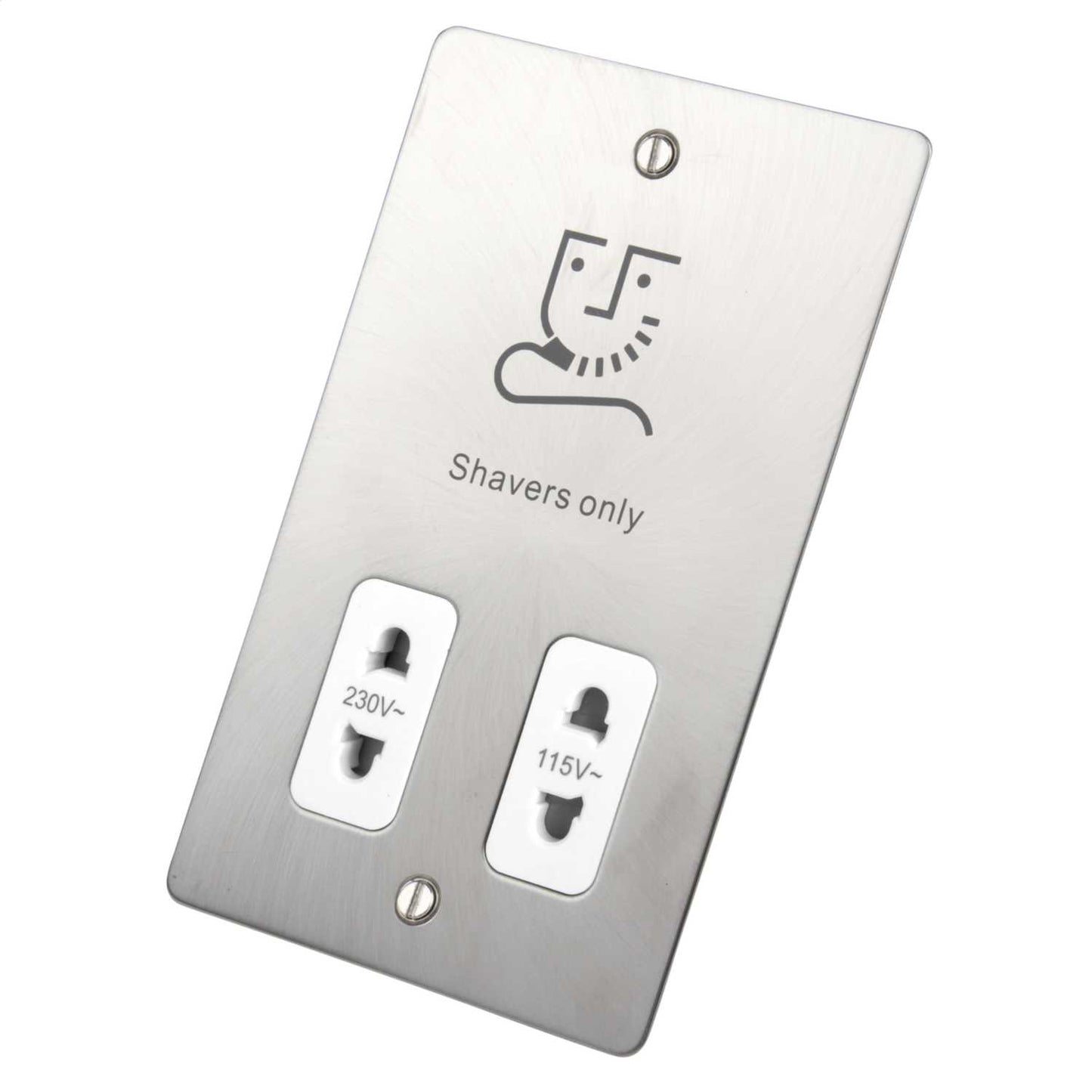 Scolmore Click Define Dual Voltage Shaver Socket White Insert Brushed Steel