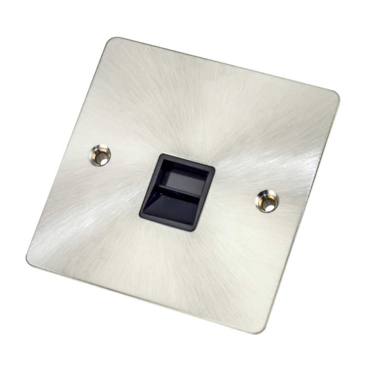 Scolmore Click Define 1 Gang Master Telephone Socket Black Insert Brushed Steel