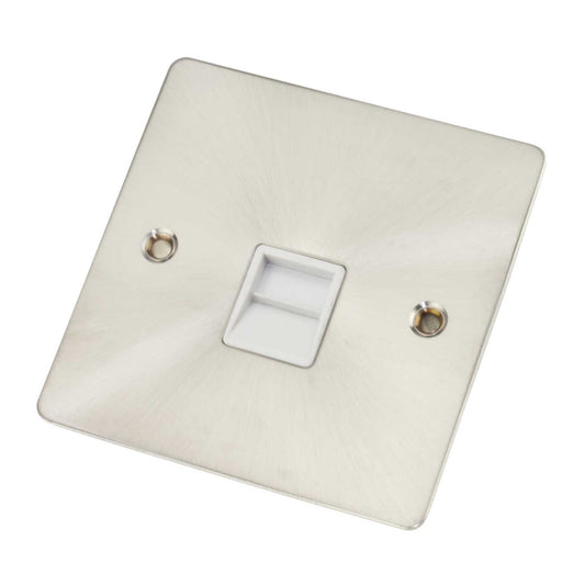 Scolmore Click Define 1 Gang Secondary Telephone Socket White Insert Brushed Steel