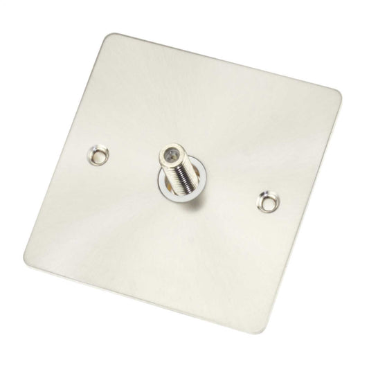 Scolmore Click Define 1 Gang Non Isolated Satellite Socket White Insert Brushed Steel