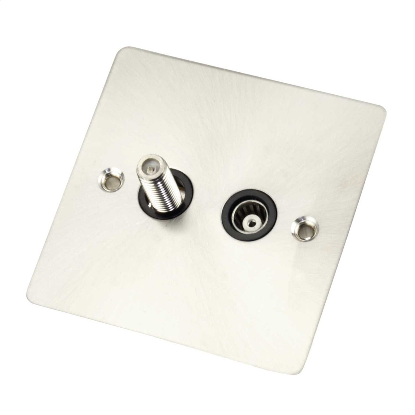 Scolmore Click Define 1 Gang Satellite and Coaxial Socket Black Insert Brushed Steel