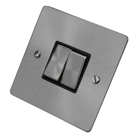 Scolmore Click Define 10A 2 Gang 2 Way Light Switch Black Insert Brushed Steel