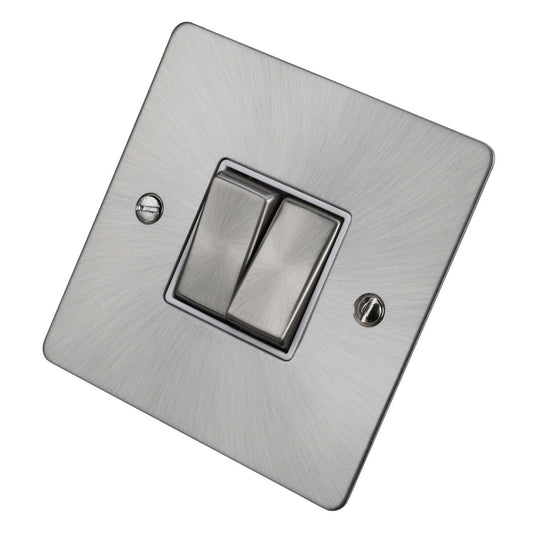 Scolmore Click Define 10A 2 Gang 2 Way Light Switch White Insert Brushed Steel