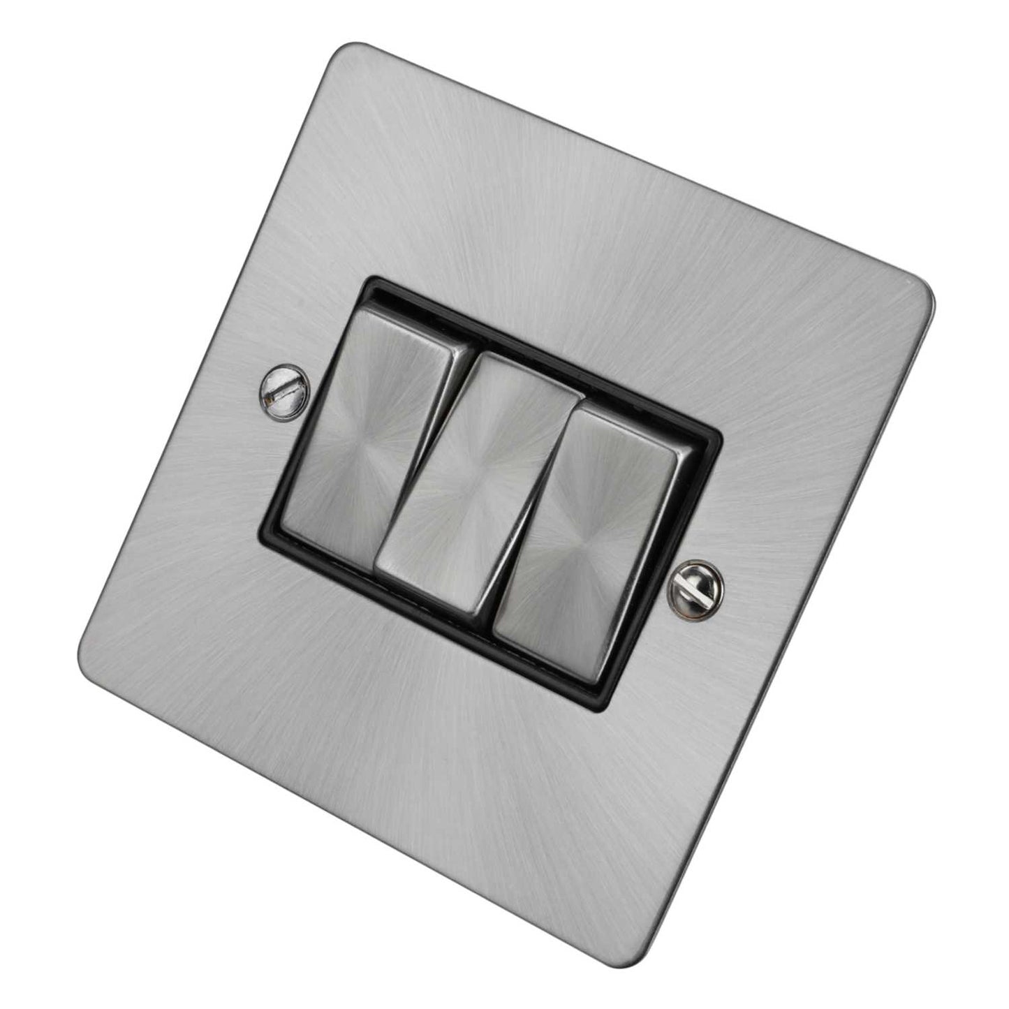 Scolmore Click Define 10A 3 Gang 2 Way Light Switch Black Insert Brushed Steel