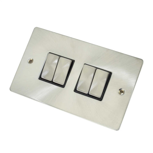 Scolmore Click Define 10A 4 Gang 2 Way Light Switch Black Insert Brushed Steel