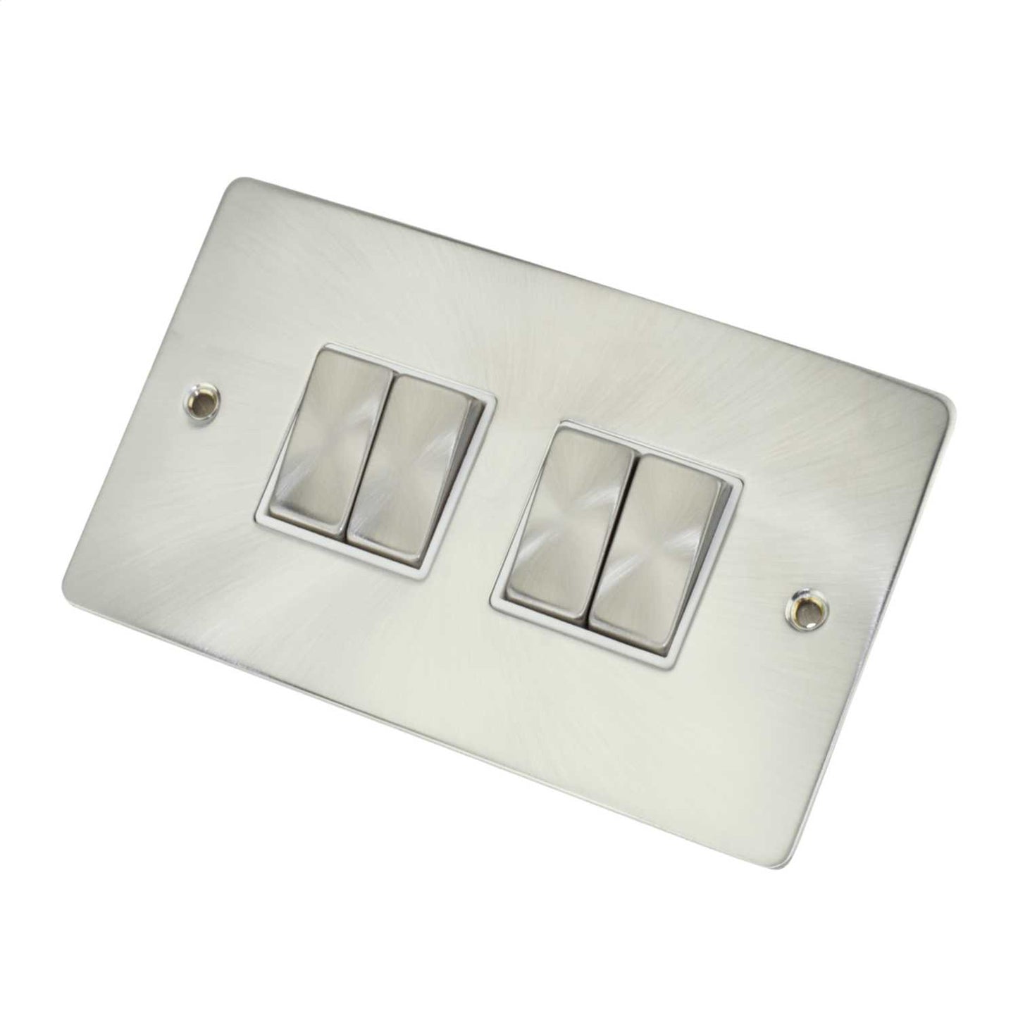 Scolmore Click Define 10A 4 Gang 2 Way Light Switch White Insert Brushed Steel