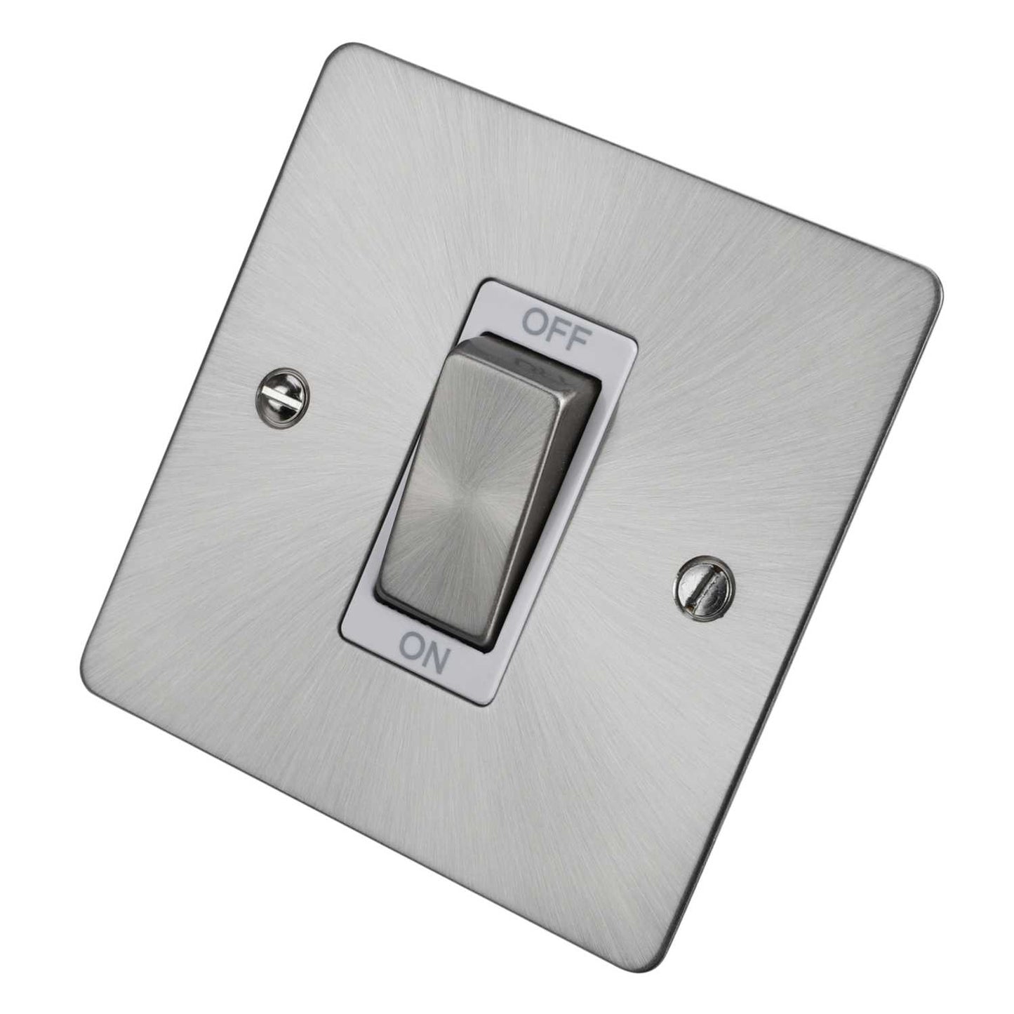 Scolmore Click Define 45A DP 1 Gang Switch White Insert Brushed Steel