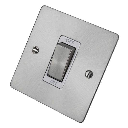 Scolmore Click Define 45A DP 1 Gang Switch White Insert Brushed Steel