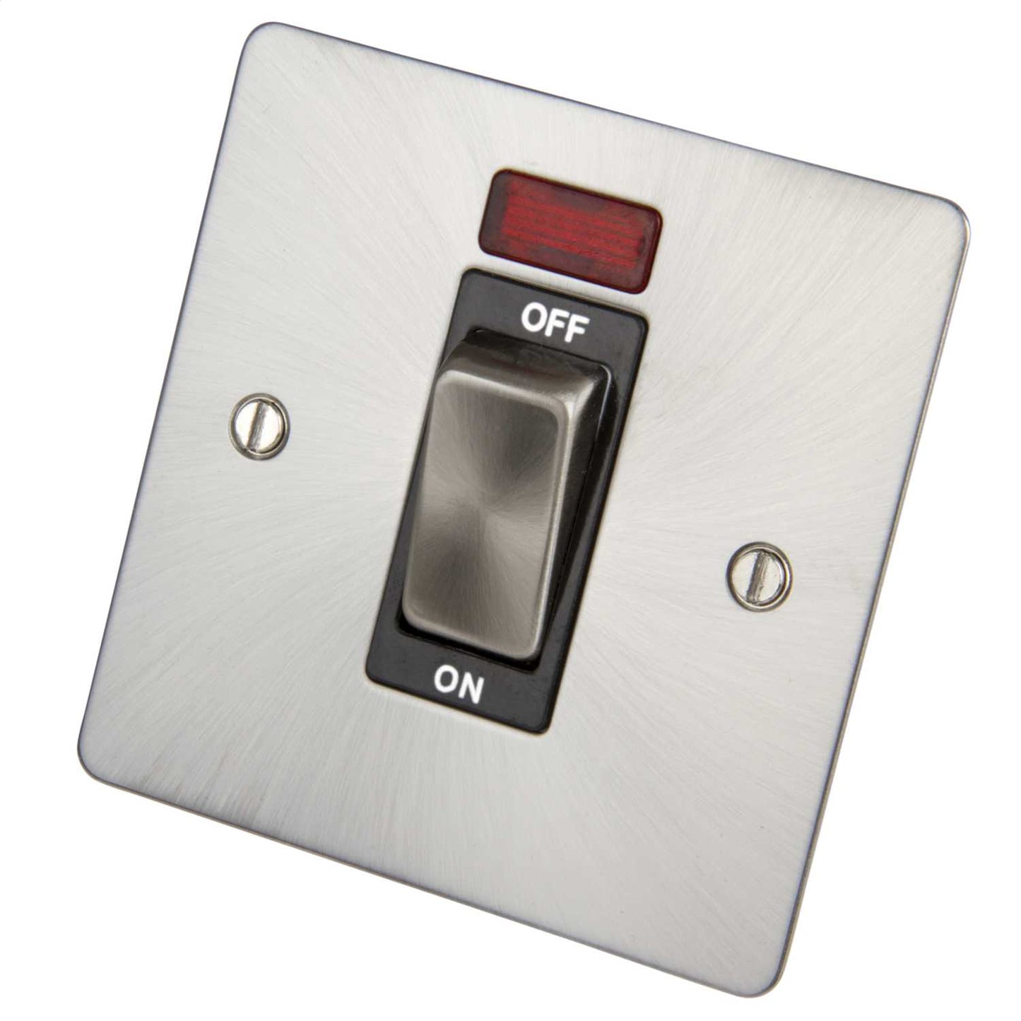 Scolmore Click Define 45A DP 1 Gang Switch with Neon Black Insert Brushed Steel
