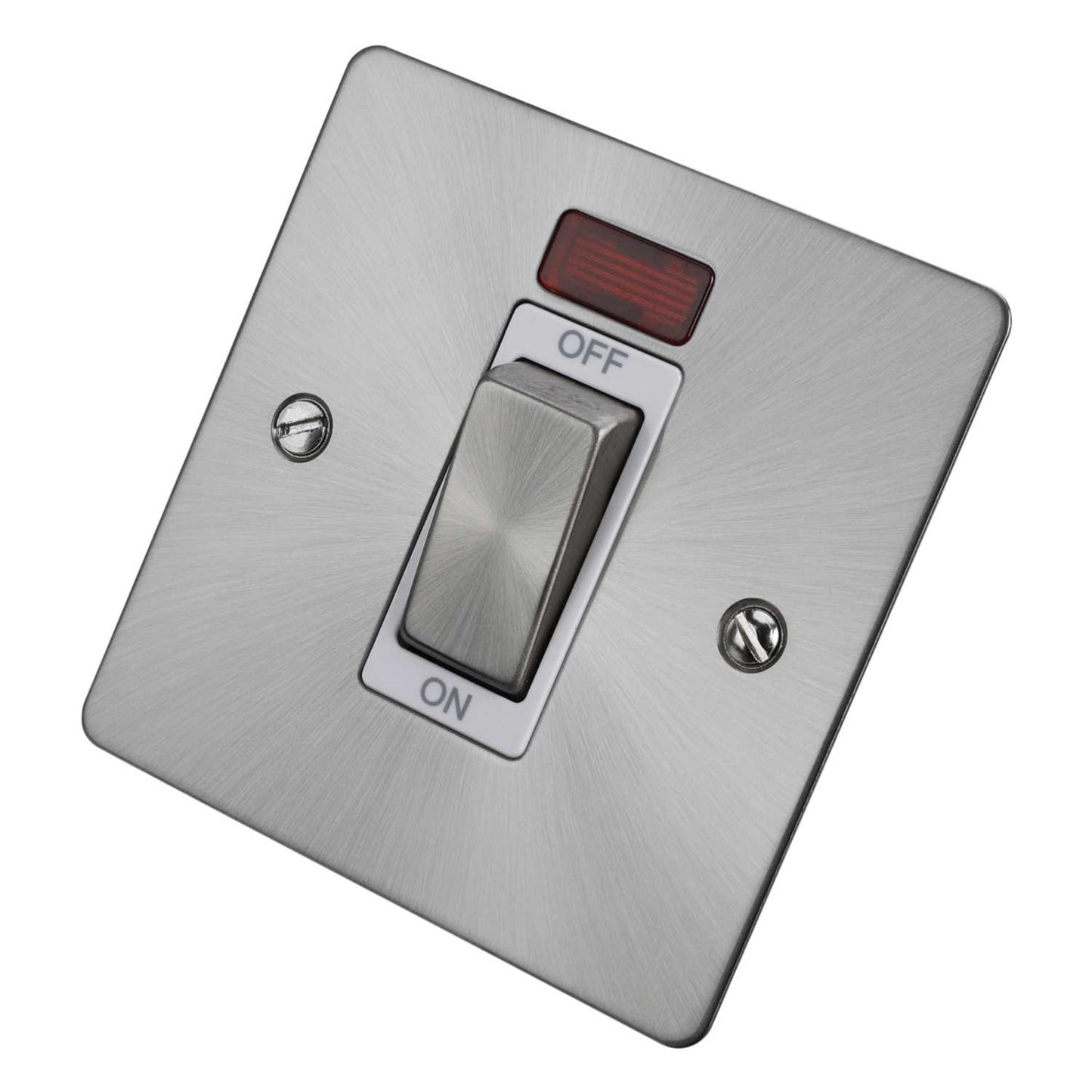 Scolmore Click Define 45A DP 1 Gang Switch with Neon White Insert Brushed Steel