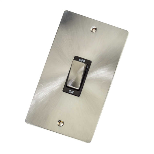 Scolmore Click Define 45A DP 2 Gang Vertical Switch Black Insert Brushed Steel