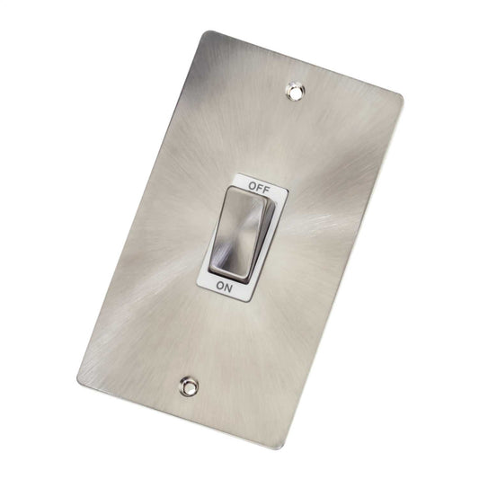 Scolmore Click Define 45A DP 2 Gang Vertical Switch White Insert Brushed Steel
