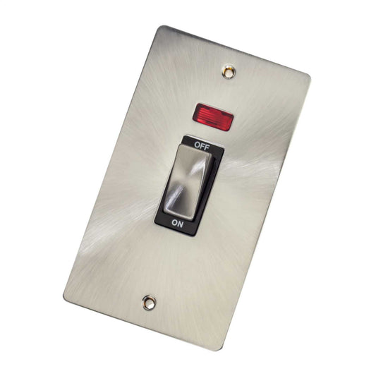 Scolmore Click Define 45A DP 2 Gang Vertical Switch with Neon Black Insert Brushed Steel