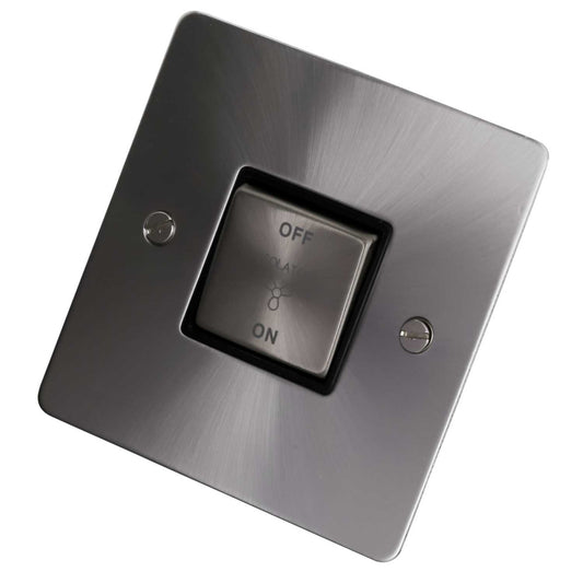 Scolmore Click Define 10A Triple Pole Fan Isolator Switch Black Insert Brushed Steel