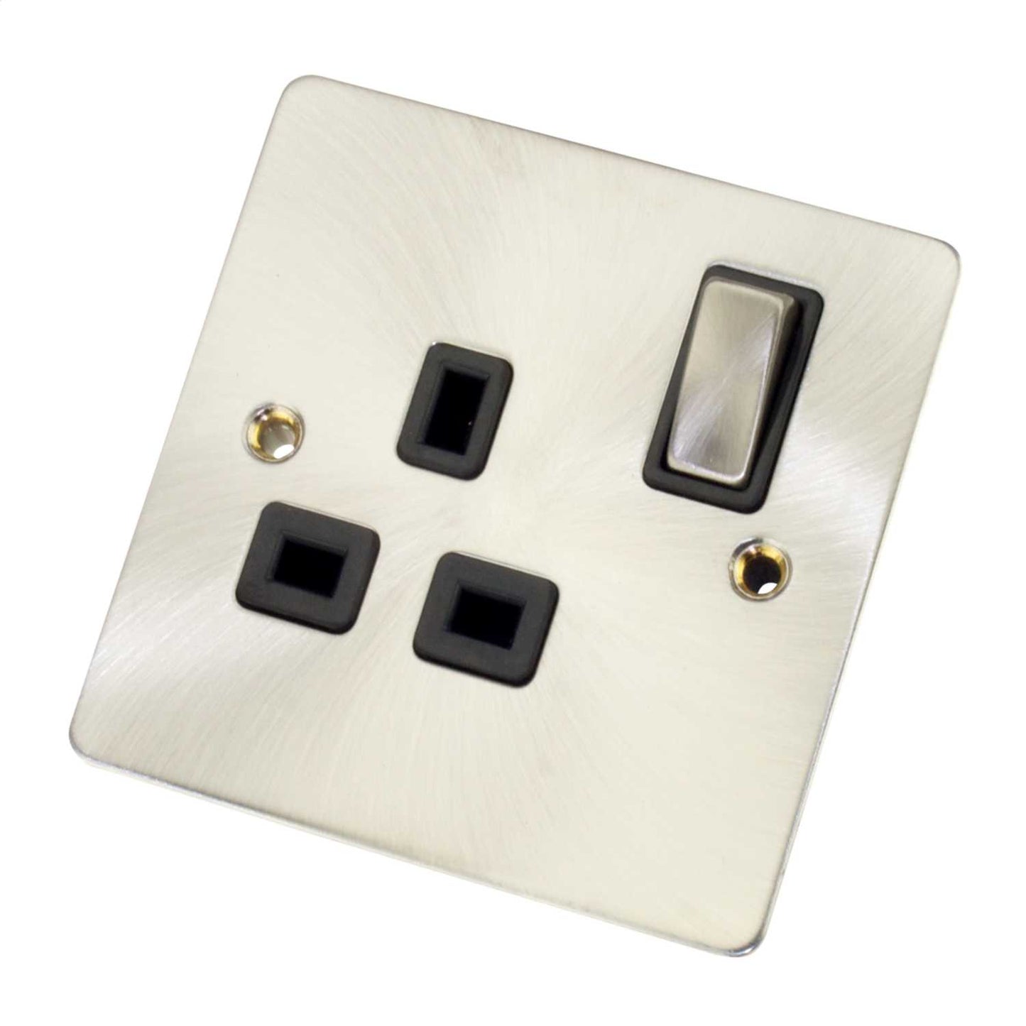 Scolmore Click Define 13A DP 1 Gang Switched Socket Black Insert Brushed Steel