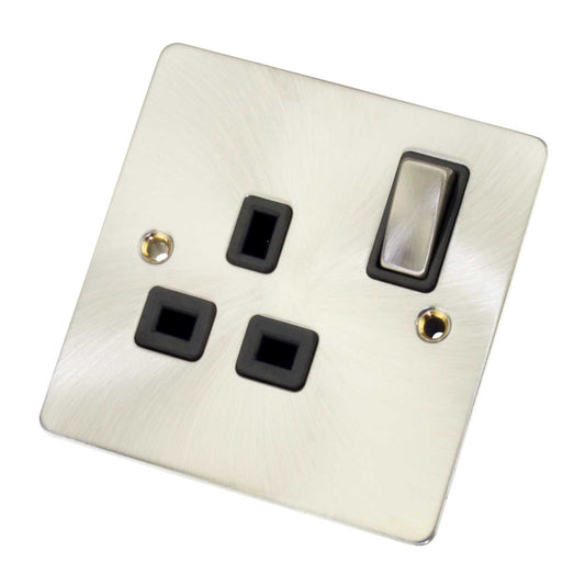 Scolmore Click Define 13A DP 1 Gang Switched Socket Black Insert Brushed Steel