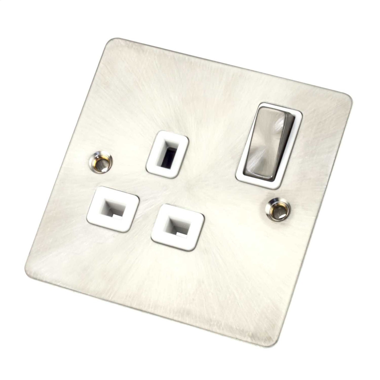 Scolmore Click Define 13A DP 1 Gang Switched Socket White Insert Brushed Steel