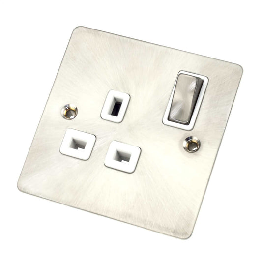 Scolmore Click Define 13A DP 1 Gang Switched Socket White Insert Brushed Steel