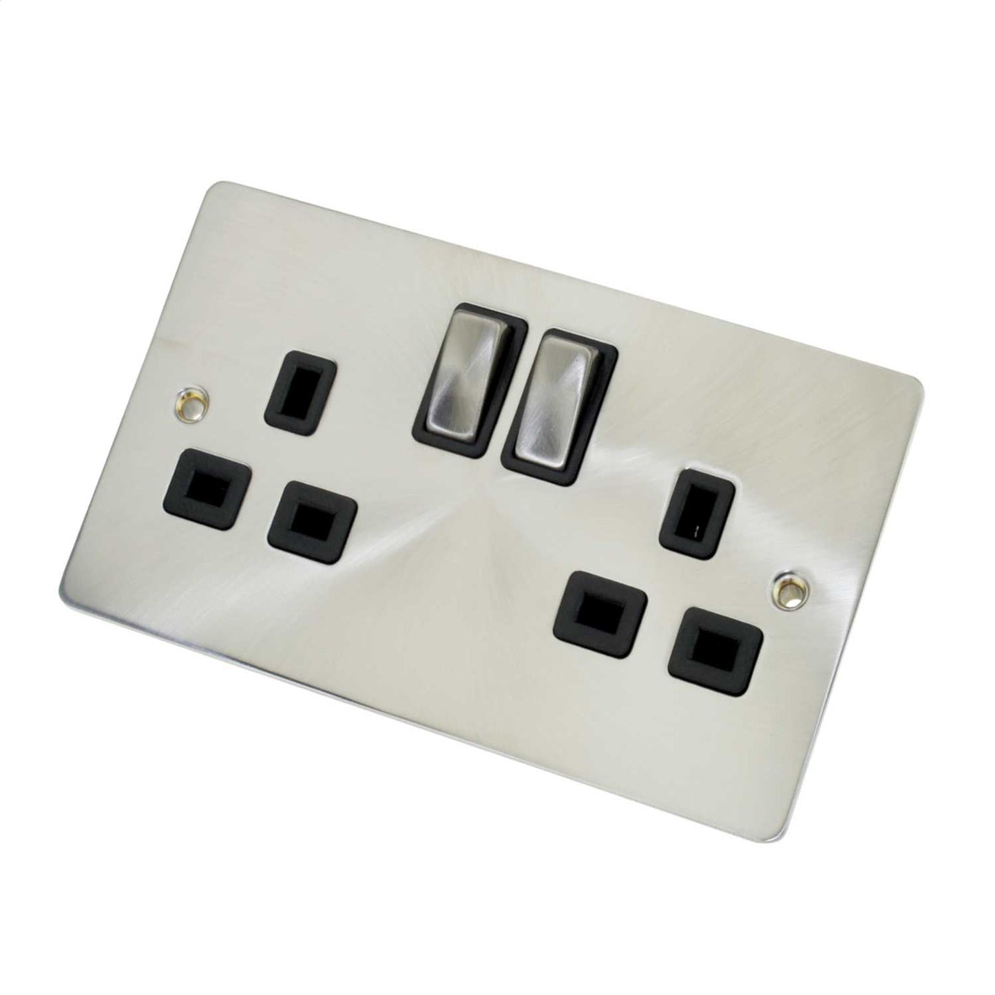 Scolmore Click Define 13A DP 2 Gang Switched Socket Black Insert Brushed Steel