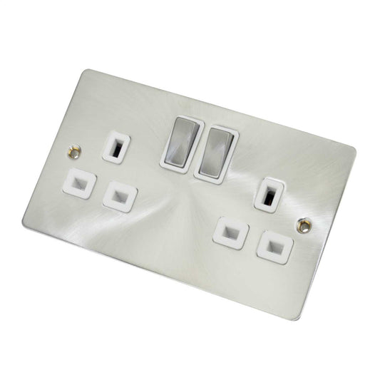 Scolmore Click Define 13A DP 2 Gang Switched Socket White Insert Brushed Steel