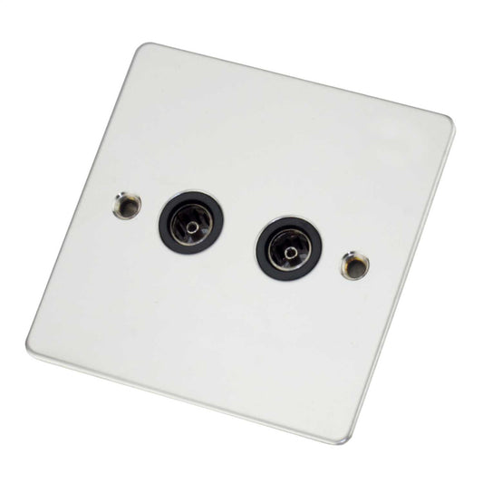 Scolmore Click Define 1 Gang Non Isolated Twin Coaxial Socket Black Insert Polished Chrome