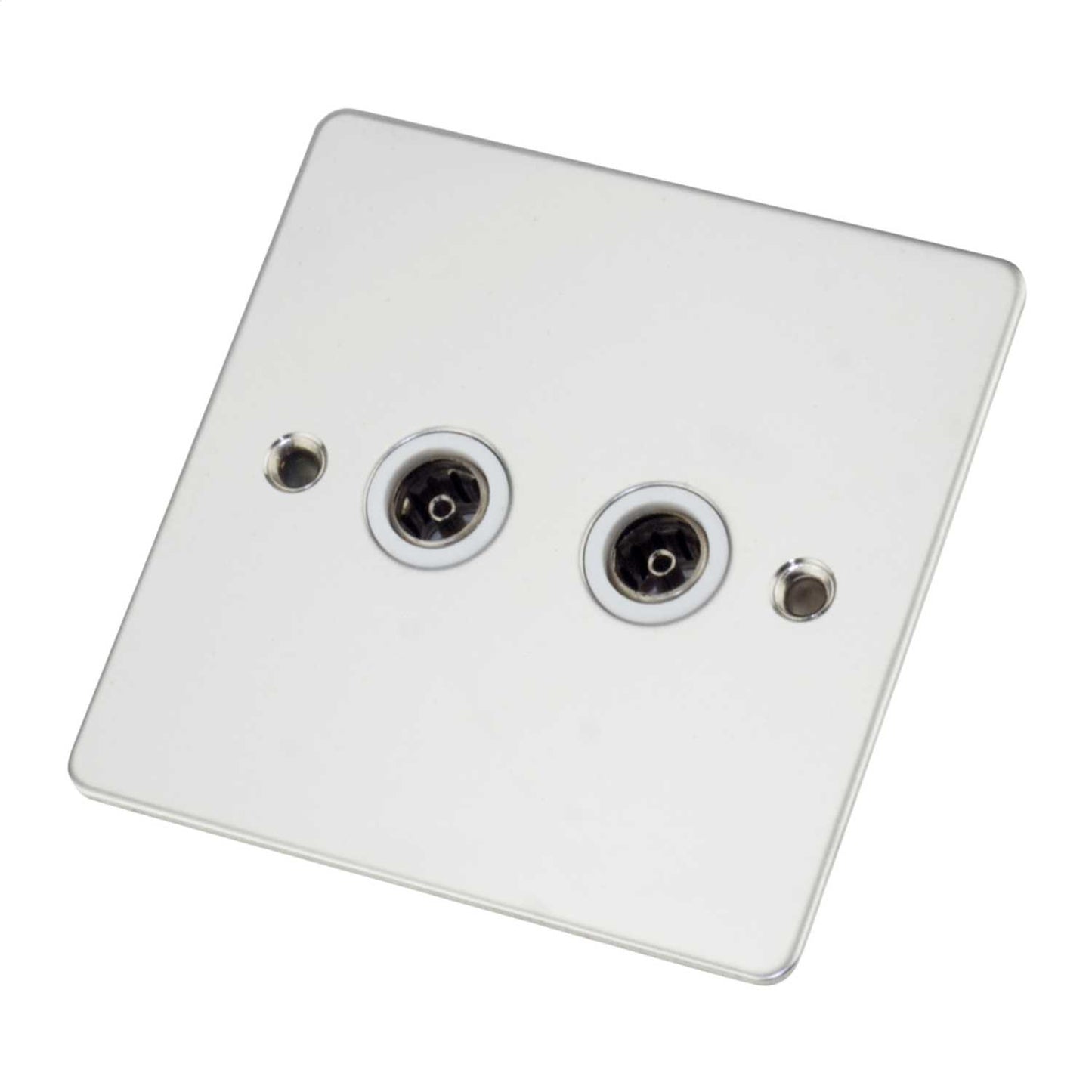 Scolmore Click Define 1 Gang Non Isolated Twin Coaxial Socket White Insert Polished Chrome