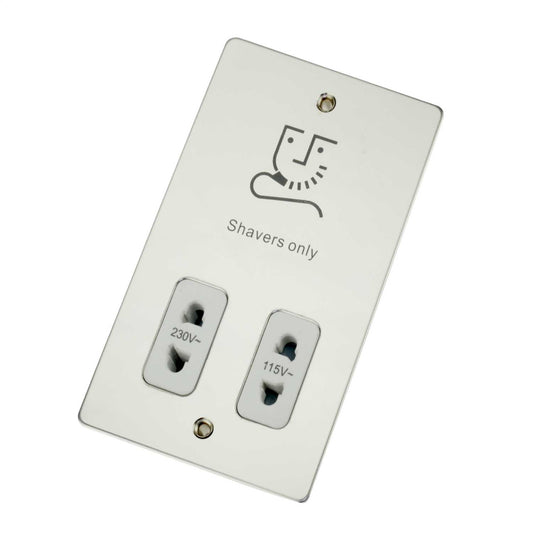 Scolmore Click Define Dual Voltage Shaver Socket White Insert Polished Chrome