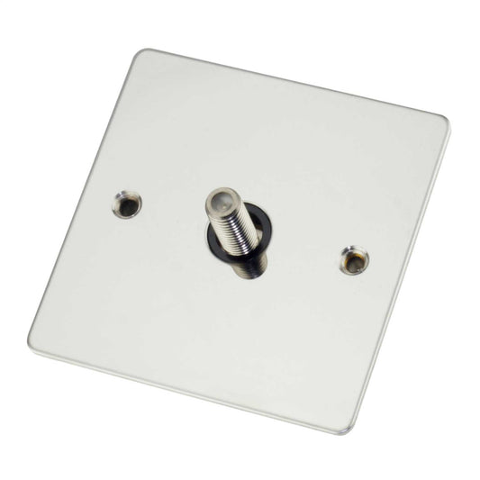 Scolmore Click Define 1 Gang Non Isolated Satellite Socket Black Insert Polished Chrome
