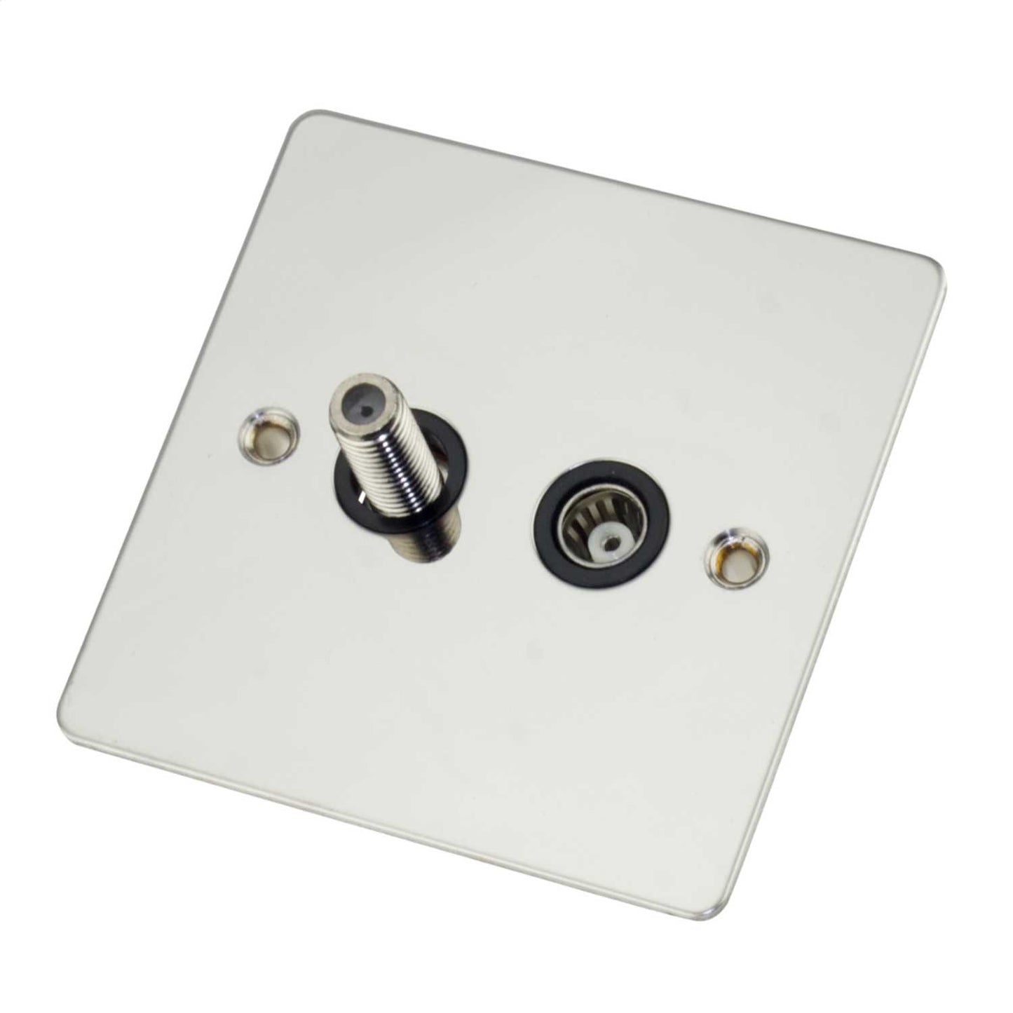 Scolmore Click Define 1 Gang Isolated Satellite and Coaxial Socket Black Insert Polished Chrome