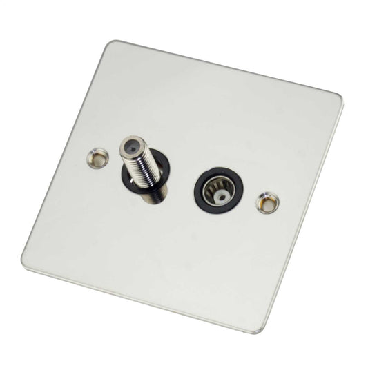 Scolmore Click Define 1 Gang Isolated Satellite and Coaxial Socket Black Insert Polished Chrome