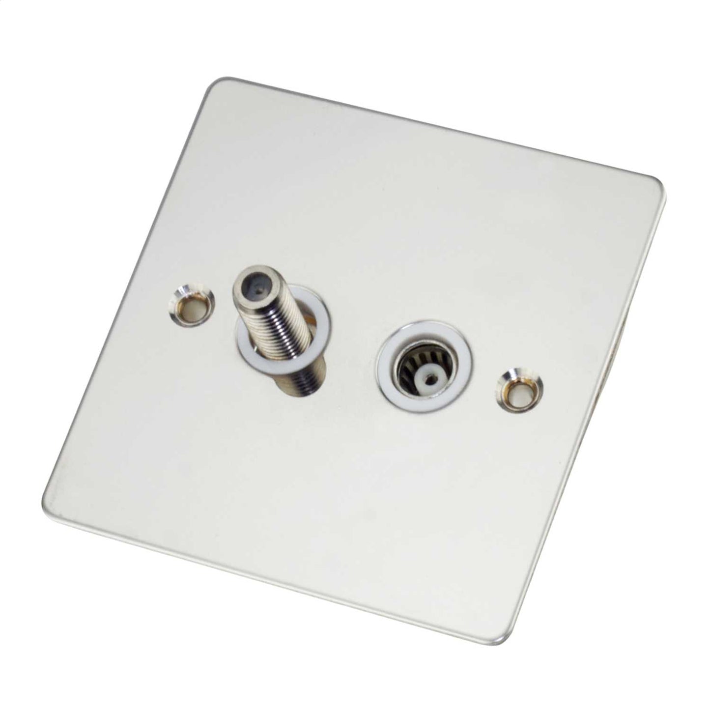 Scolmore Click Define 1 Gang Isolated Satellite and Coaxial Socket White Insert Polished Chrome
