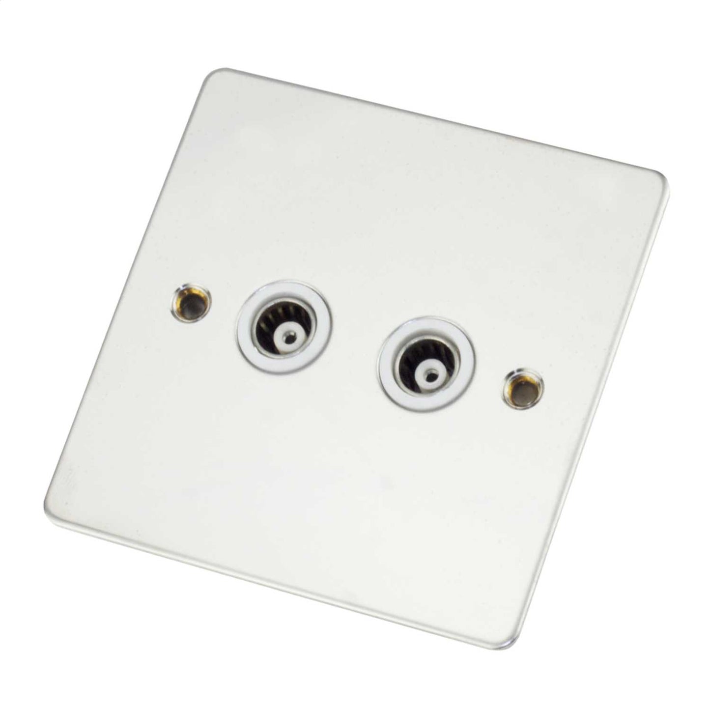 Scolmore Click Define 1 Gang Isolated Twin Coaxial Socket Polished White Insert Chrome